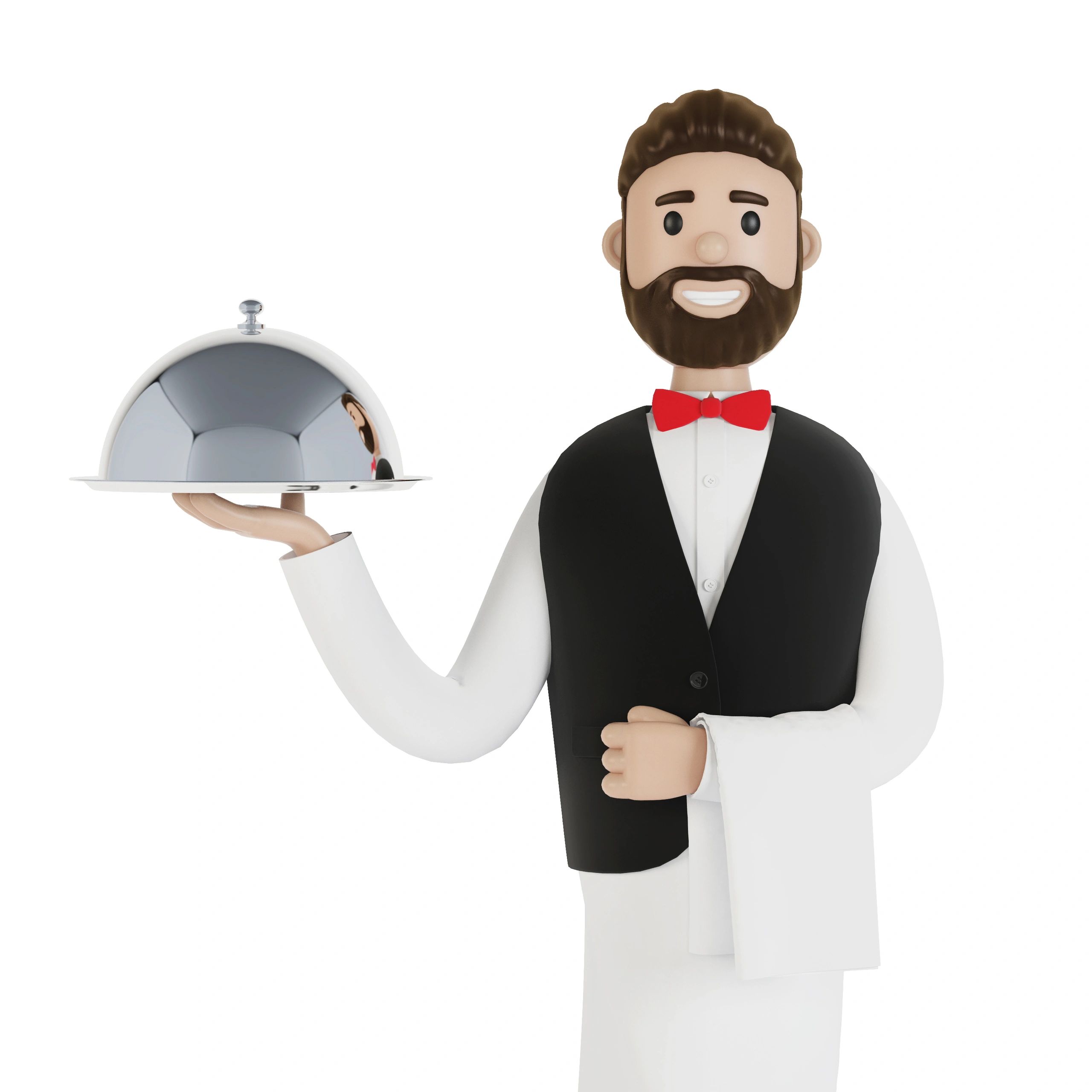 Illustrated waiter carrying a tray as team profile image